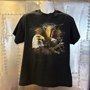 Vintage Bald Eagles Nature Shirt Mens XL Black Graphic Faded Alaska Wildlife 90s